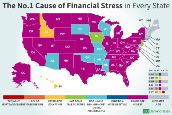 Map of financial stress by state GoBankingRates study